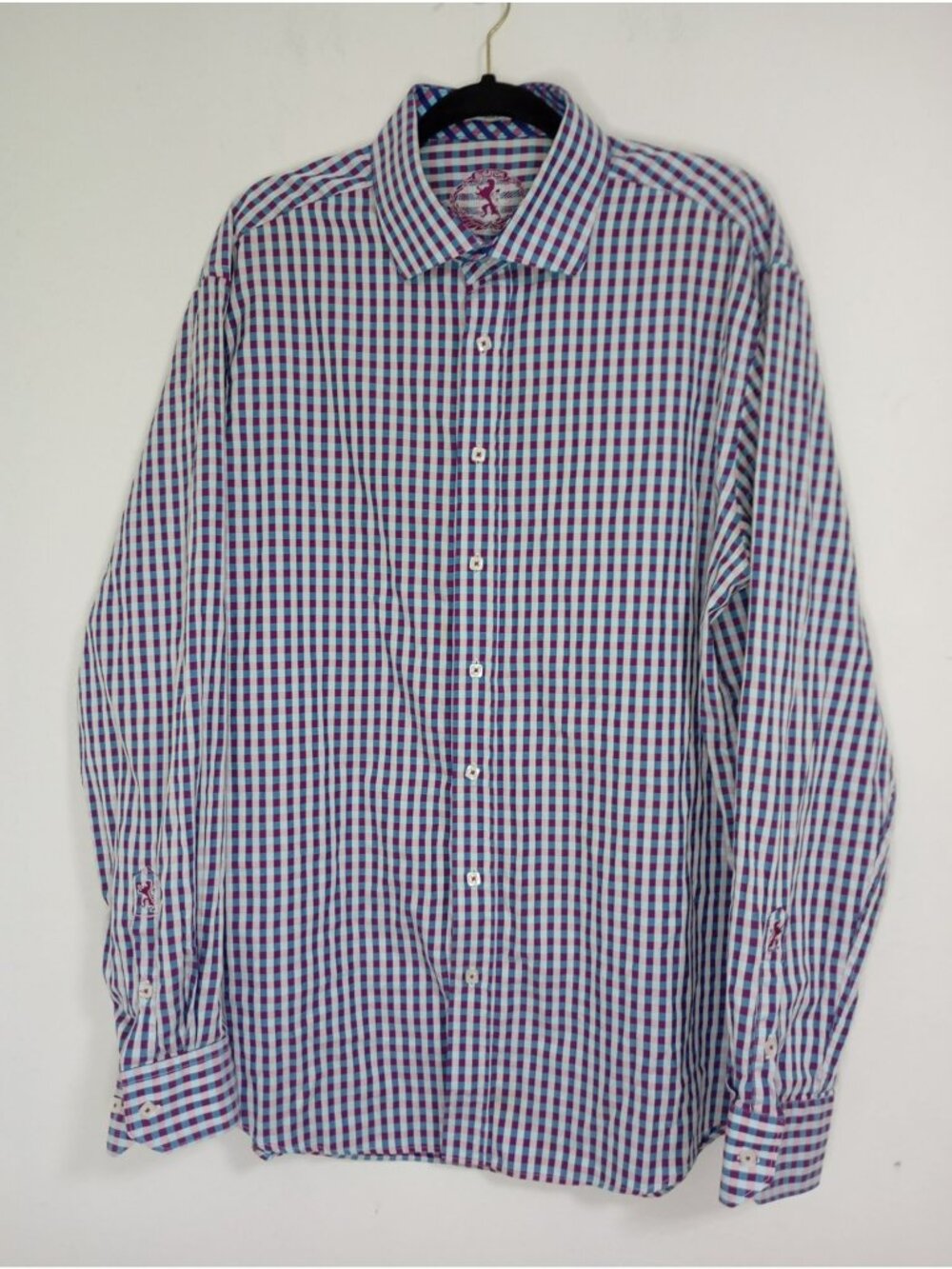 Bugatchi Shaped Fit Gingham Check Button-Down Shirt 100% Cotton Long Sleeve L